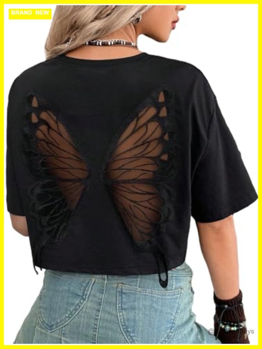 Verdusa Women's Gothic Butterfly Crop Tee Y2K Witchy Short Sleeve Top
